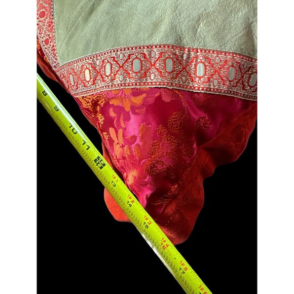 Vtg Hand Painted Cardinal Bird Square Pillow 15”x15”  tan red Leather/Satin - Picture 8 of 10